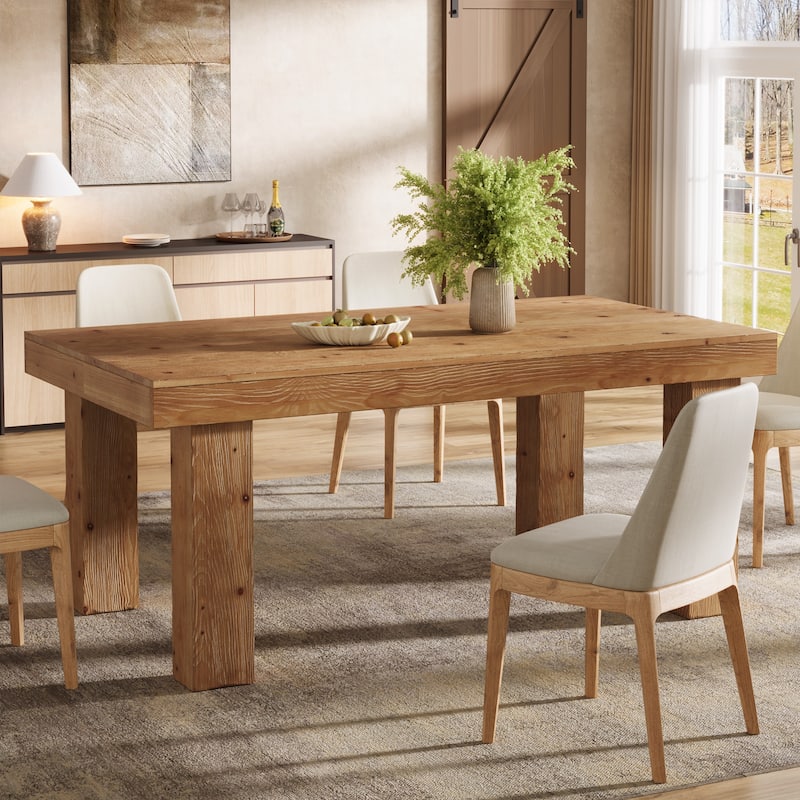 63 Inch Solid Wood Dining Table for 4-6, Rectangular Kitchen Table - 31.5" D x 62.99" W x 29.53" H