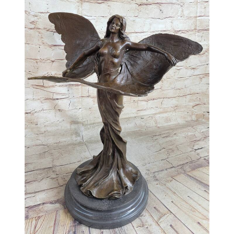 Young Butterfly Girl Rising Up From Flowing Robe With Arms Extended Bronze Gift