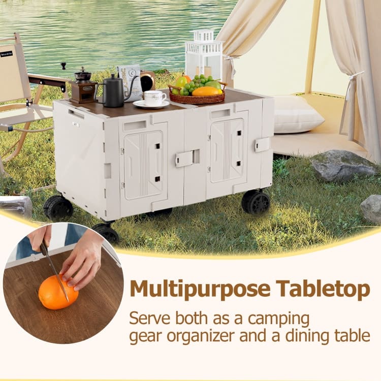 PP TPR MDF Metal Large Folding Utility Cart with Tabletop - 34" x 20" x 22"