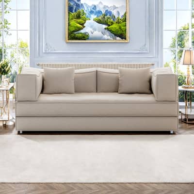 82.68" Foam 3-Seater Sofa Modular with Removable Backrest, 70cm Wide Seat, Washable Cover, Stainless Steel Frame