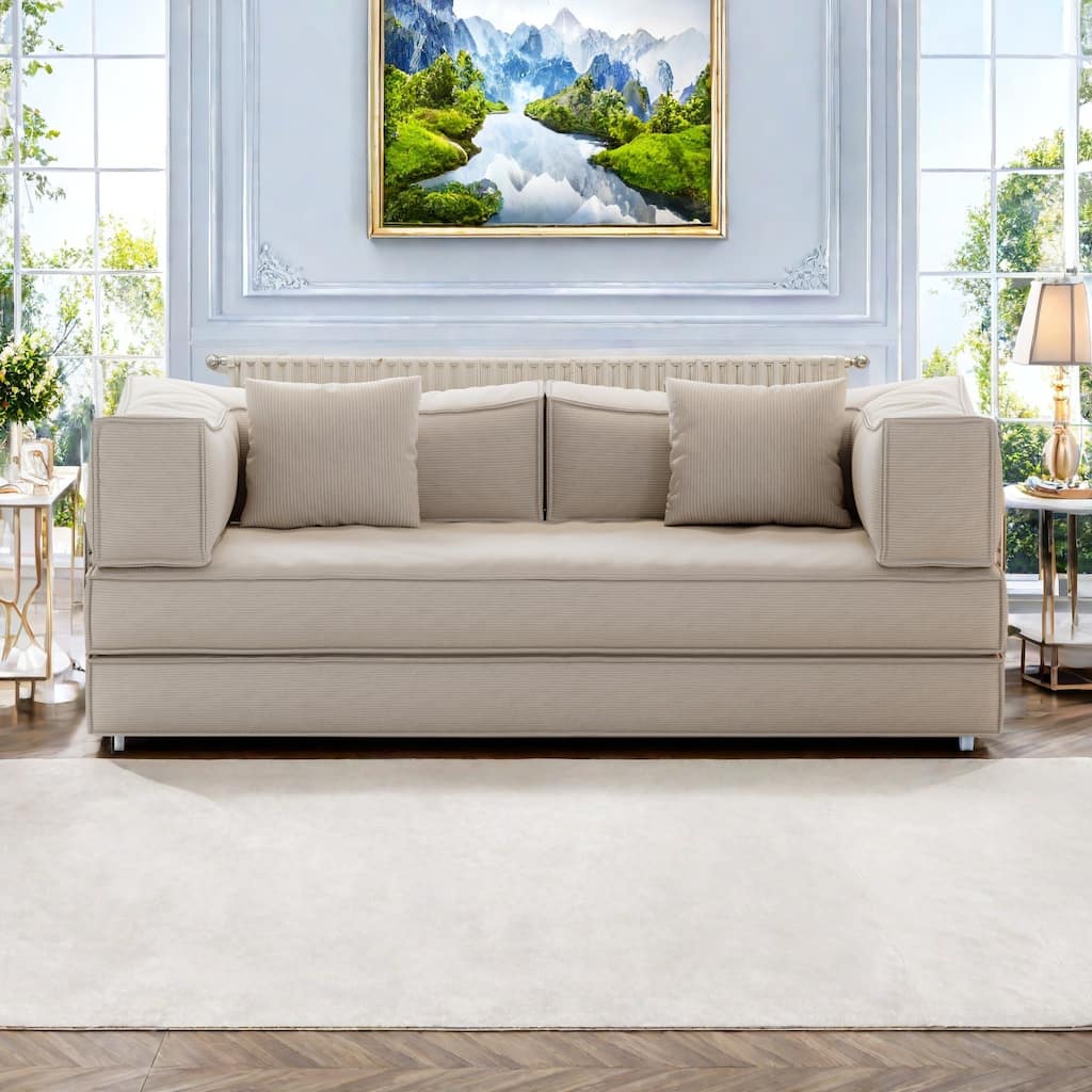 82.68" Foam 3-Seater Sofa Modular with Removable Backrest, 70cm Wide Seat, Washable Cover, Stainless Steel Frame