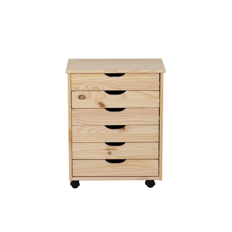 6-Drawer Wooden Storage Cabinet with Wheels - 25.75" - Beige
