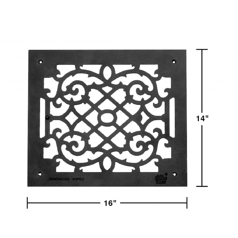 Black Air Vent Cover Grille Floor Heat Vent Register Grille Aluminum Rose Thorne Design 13.8" H x 15.8" W Renovators Supply