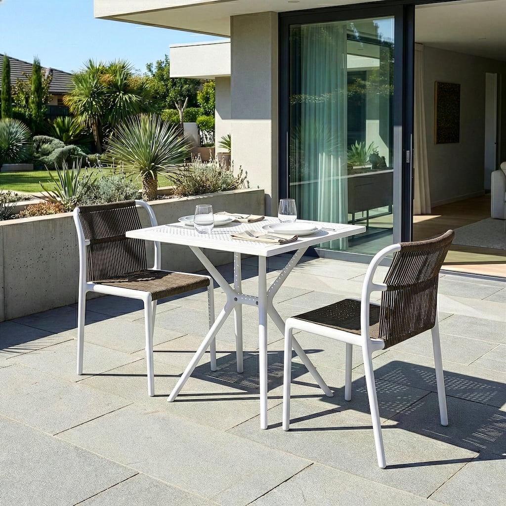 Belden Basma Brown White Outdoor Dining 2 Seats Set