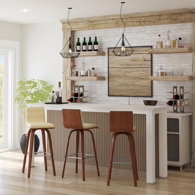 Skara Mid-Century Swivel Counter Stool, Upholstered Counter Height Chair with Bentwood Legs