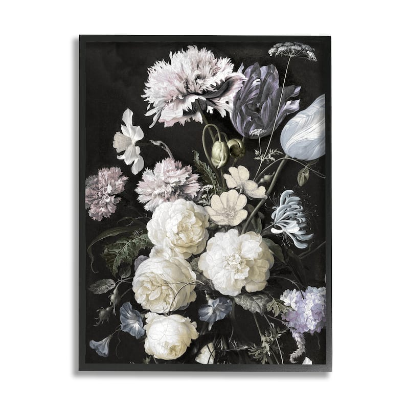 Stupell Classical Flower Arrangement Vintage Faded Tones Busy Florals Framed Wall Art - 11 x 14 - Black