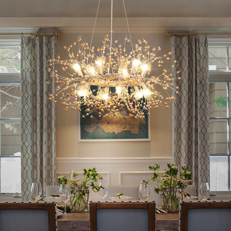 12/20 - Light Modern Glam Sputnik Wagon Wheel Crystal Chandelier for Entryway, Living Room(Bulbs Included)