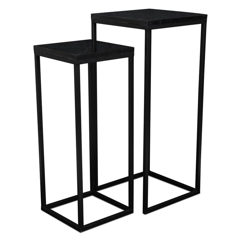 Black Marble Square Side Tables - 29" - Set of 2