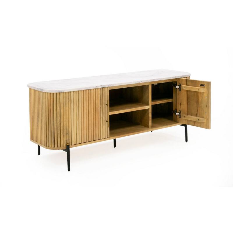 Cid Jolie 53 Inch TV Entertainment Console, 2 Doors, White Marble, Brown