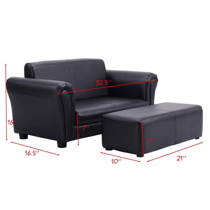 Children's 2-Seater Sofa with Ottoman for Lounge and Play - 32.5" x 16.5" x 16"