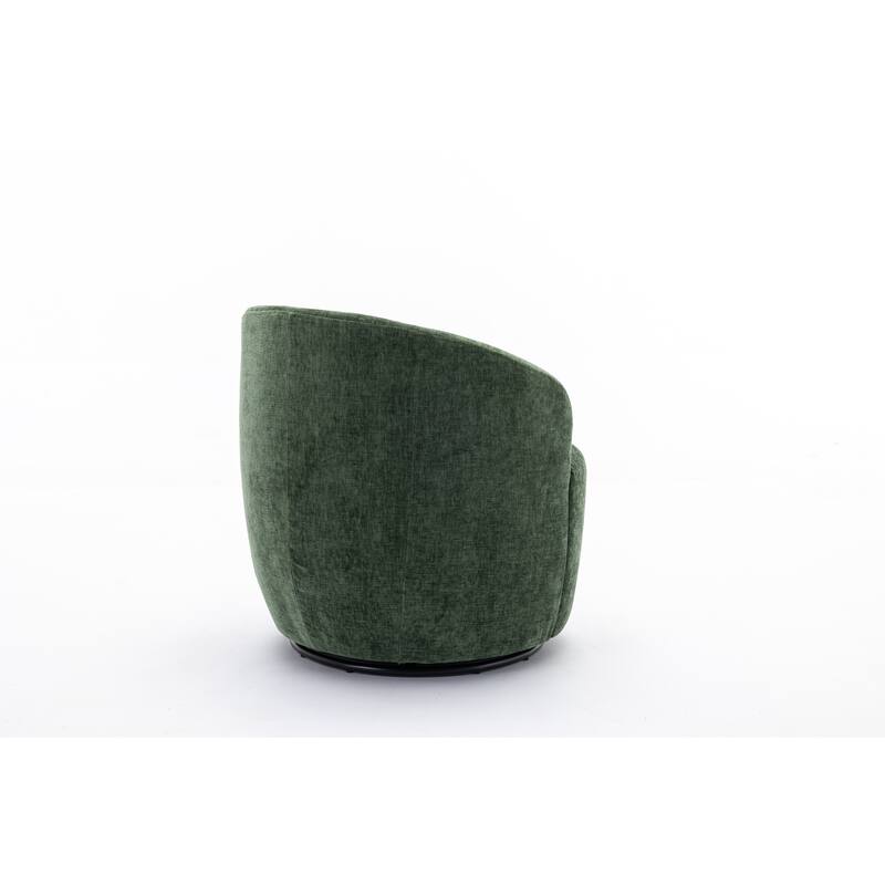 Green Chenille Modern 25.6" Upholstered Swivel Barrel Chair with Black Powder Coating and Metal Ring