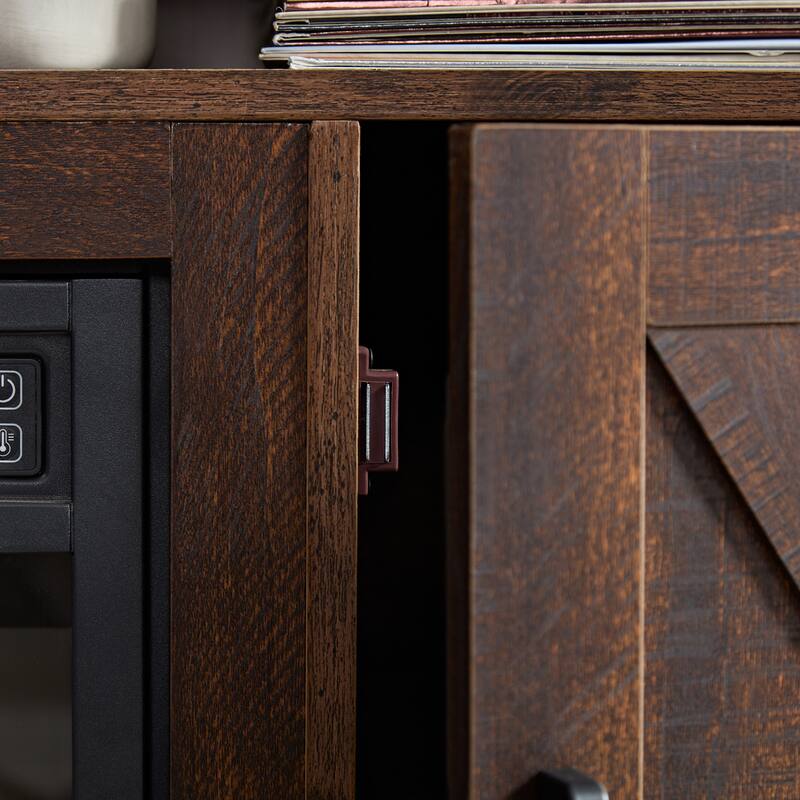 Farmhouse TV Media Stand, Large Barn Inspired Home Entertainment Console, with 18" Fireplace Insert, for TV Up to 65'', with Ope