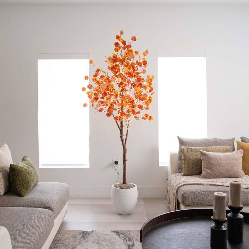 Pre-Lit Artificial Eucalyptus Tree - 6’ - Warm White LED Lights