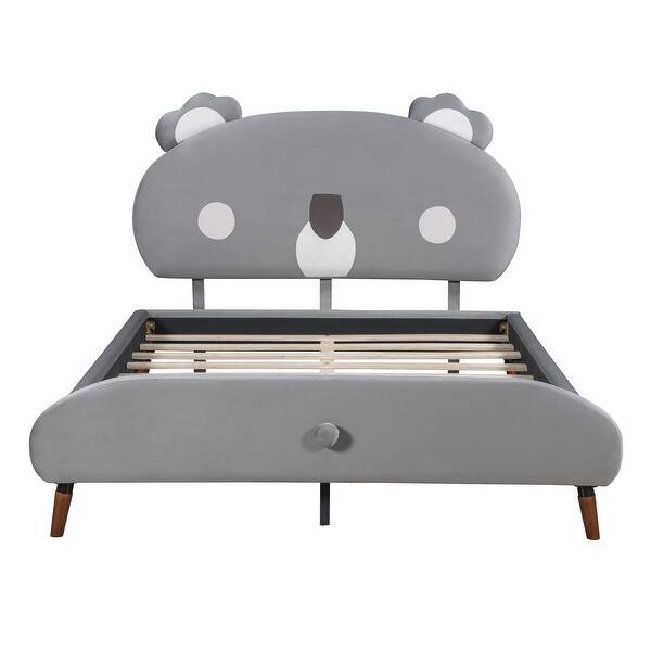 Full Size Upholstered Platform Bed with Koala Shaped Headboard Gray Bed Bath Beyond 40418045