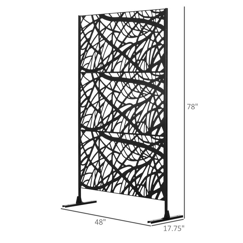 Outsunny Metal Outdoor Privacy Screen, 6.5FT Decorative Outdoor Divider with Stand and Ground Stakes