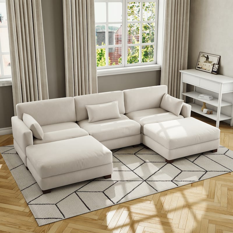 Corduroy Upholstered Modular Sectional Sofa for Living Room