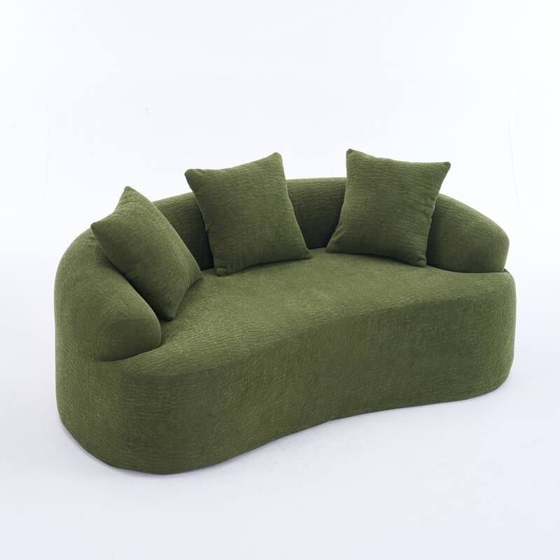 Chenille Curved Loveseat Sofa, Full Compression Sponge Sofa with 3 Pillow