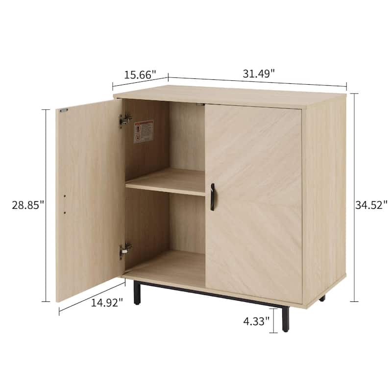 Homy Casa Herringbone Accent Cabinet, Adjustable Shelf, Living Sideboard