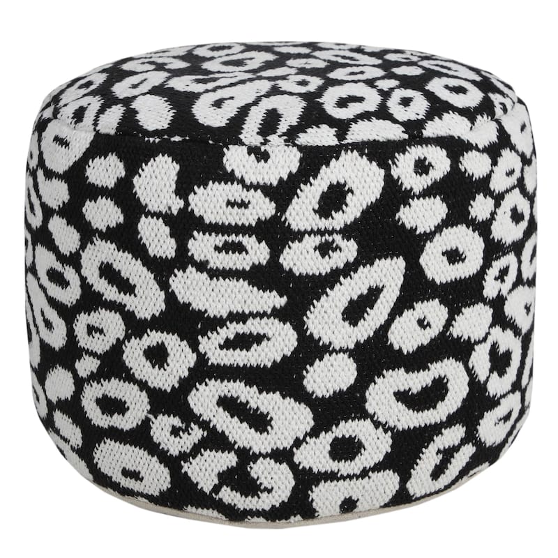 18" White and Black Leopard Print Round Pouf Ottoman