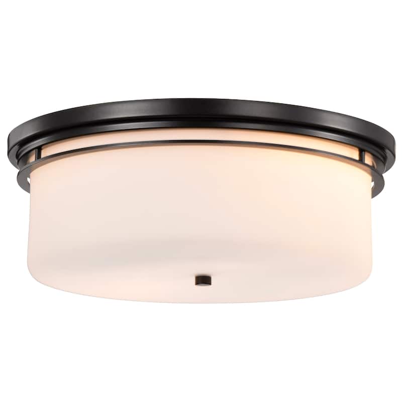 Warren - 15 Inch Flush Mount - Gun Metal with Satin White Glass - Gun Metal