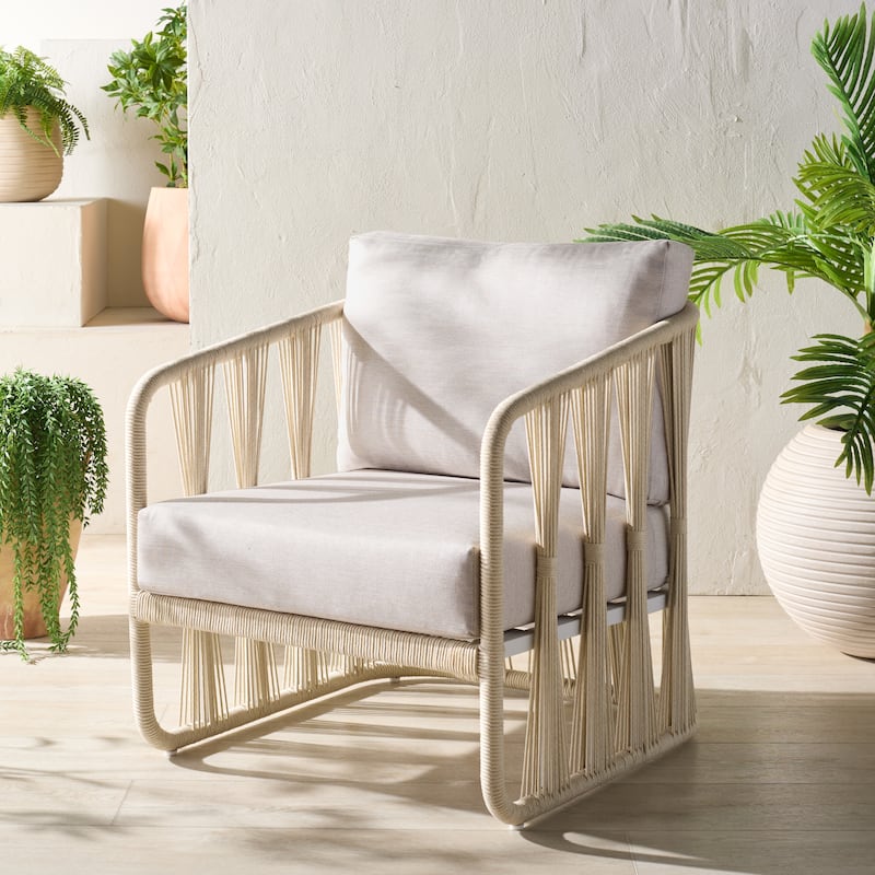 SAFAVIEH COUTURE Franklyn Rope & Al Patio Chair - 28"W x 31"D x 30"H - White/Beige