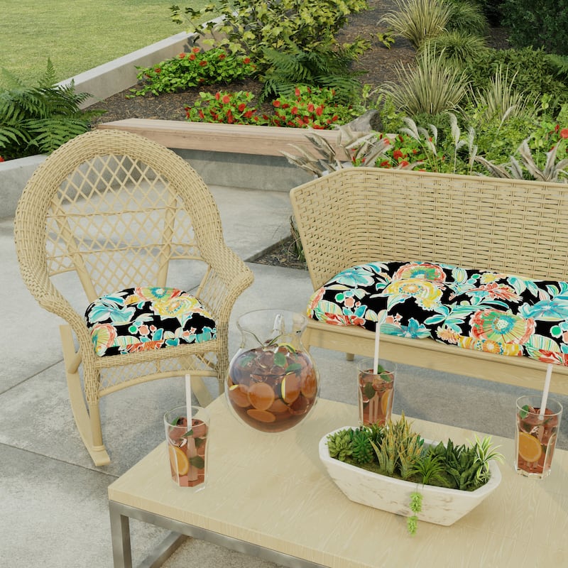 18" x 18" Black Floral Contoured Outdoor Wicker Seat Cushion - Set of 2 - 18'' L x 18'' W x 4'' H