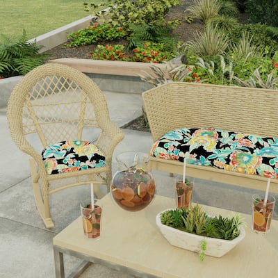 18" x 18" Black Floral Contoured Outdoor Wicker Seat Cushion - Set of 2 - 18'' L x 18'' W x 4'' H