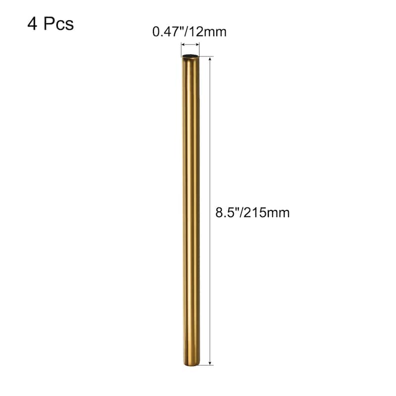 Reusable Metal Straws 4Pcs, Stainless Steel Straight Drinking Straw - Gold