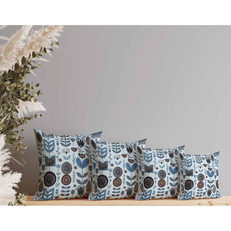Baltic Blossoms Indoor/Outdoor Reversible Throw Pillow SkyBlue and Black