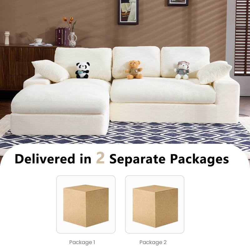 Roomfitters Corduroy Compressed Sofa with 3 Back Cushions & 2 Pillows, Soft Skin-Friendly Couch for Cozy Living Room