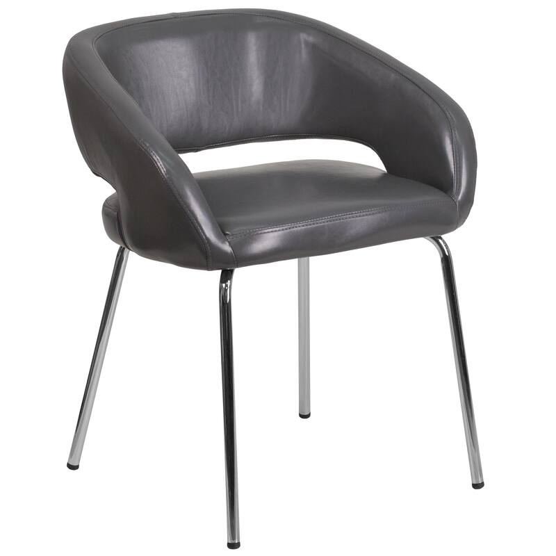 Contemporary LeatherSoft Side Reception Chair with Chrome Legs - Grey