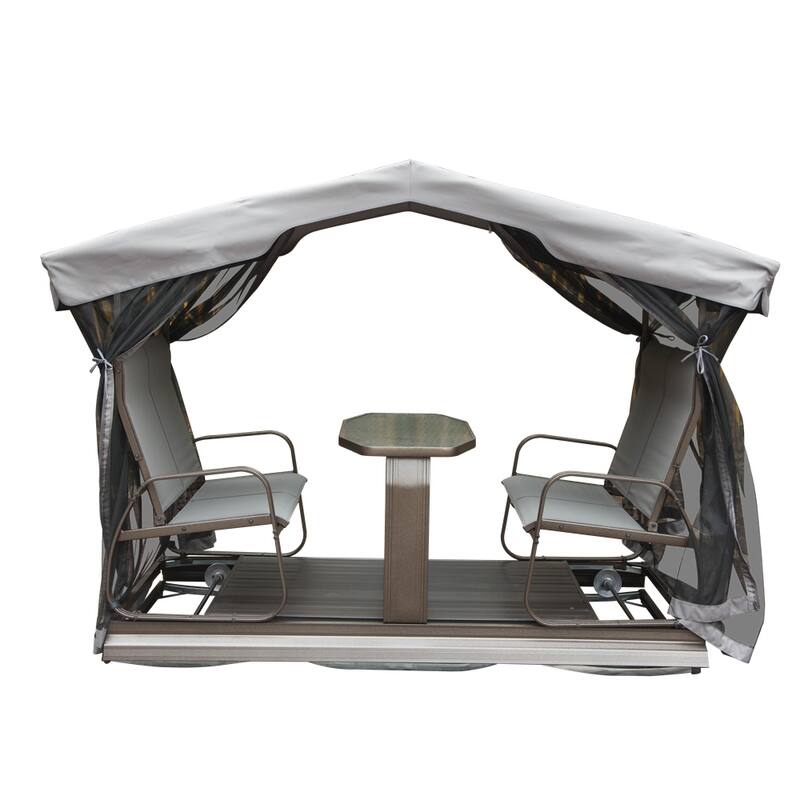 4-Seat Outdoor Glider Benches with Canopy, Aluminum Frame