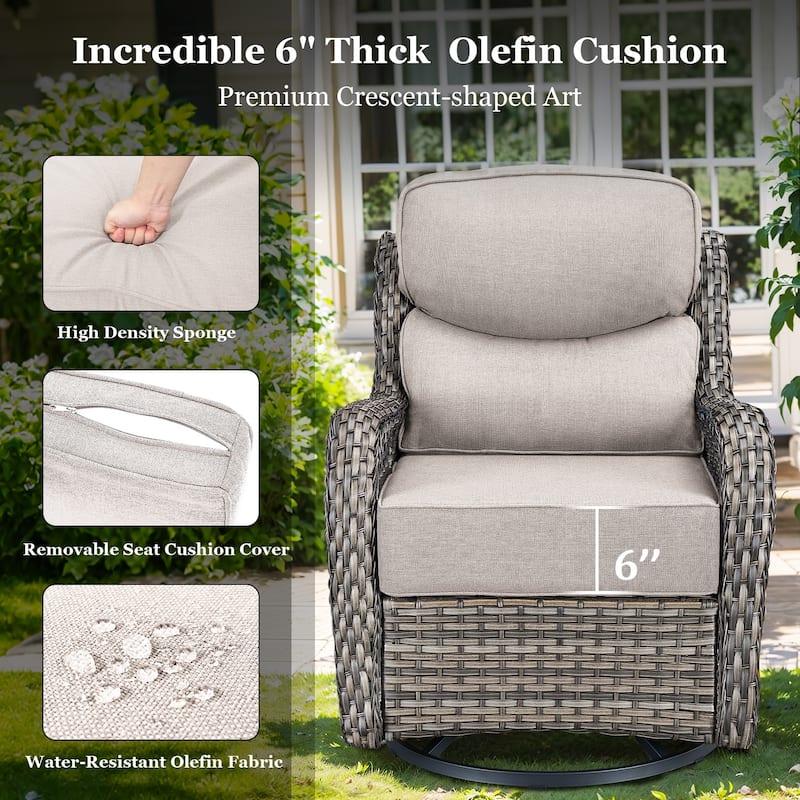 Outdoor Swivel Chairs with 6-Inch Thick Cushions for Garden