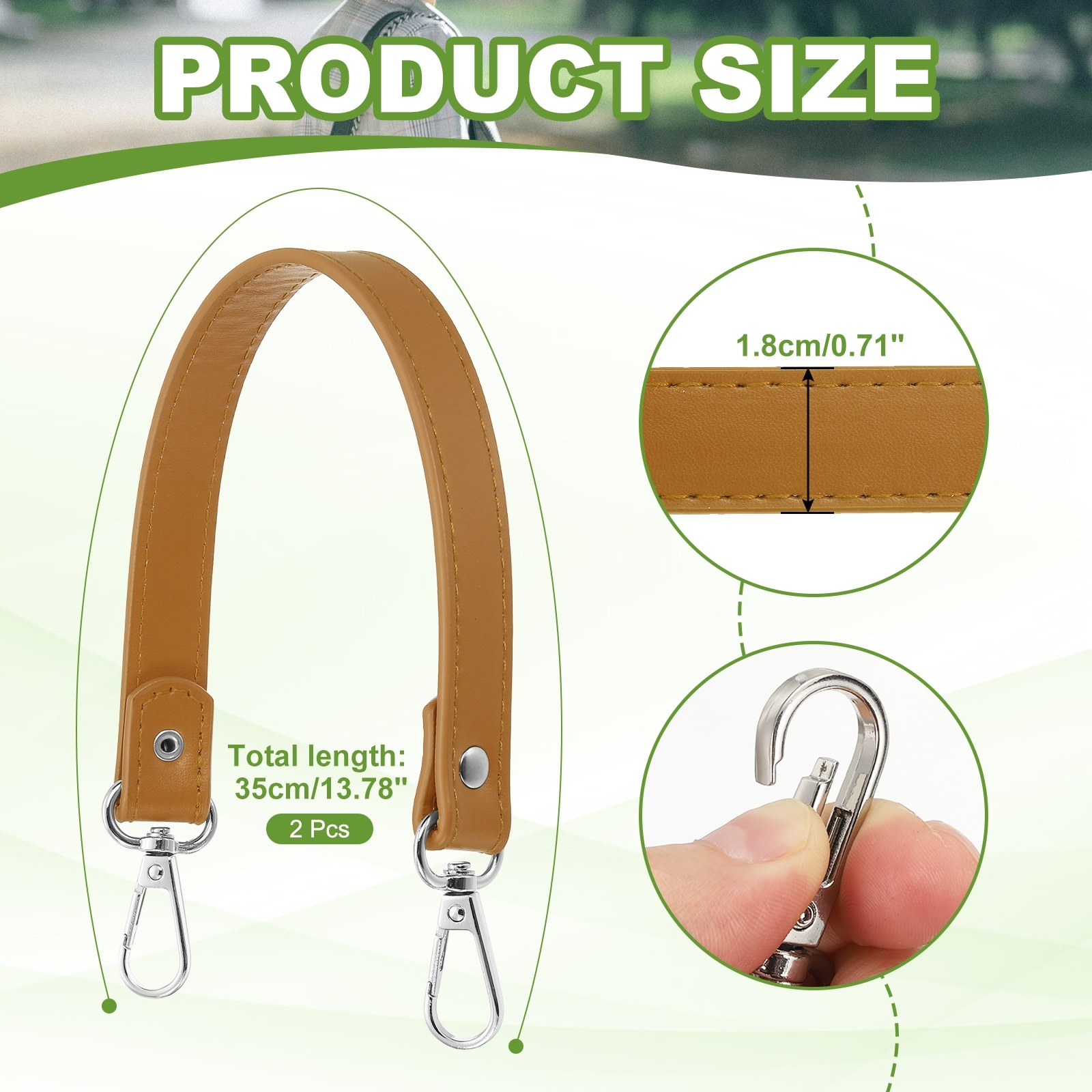 Leather Purse Strap Replacement PU Short Bag Handles with Lobster Buckles for Handbags