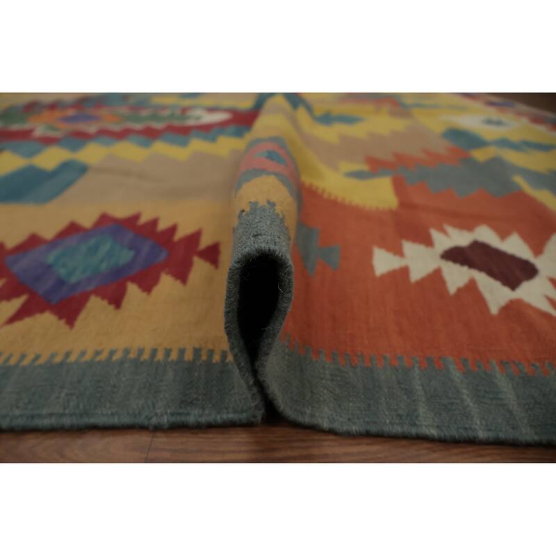 Hand Woven Oriental 100% Wool Carpet Southwestern Tribal Multi-Colored Kilim Area Rug - 9' 9'' X 8' 0''