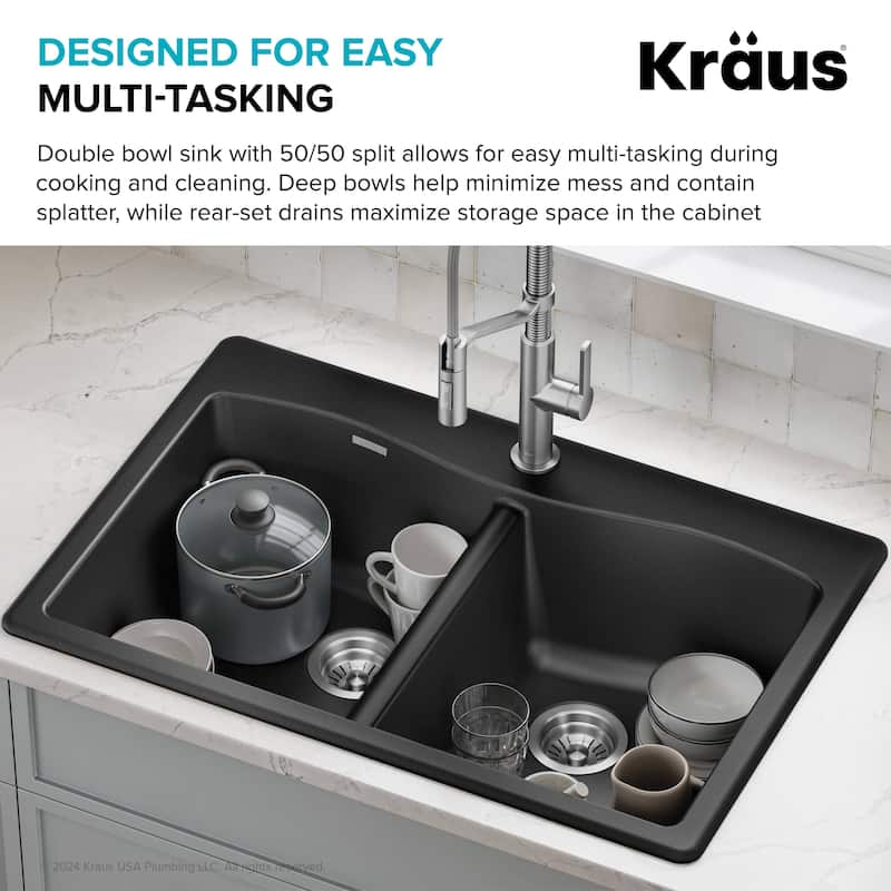 KRAUS Forteza Granite 33 inch 50/50 Undermount Drop-in Kitchen Sink