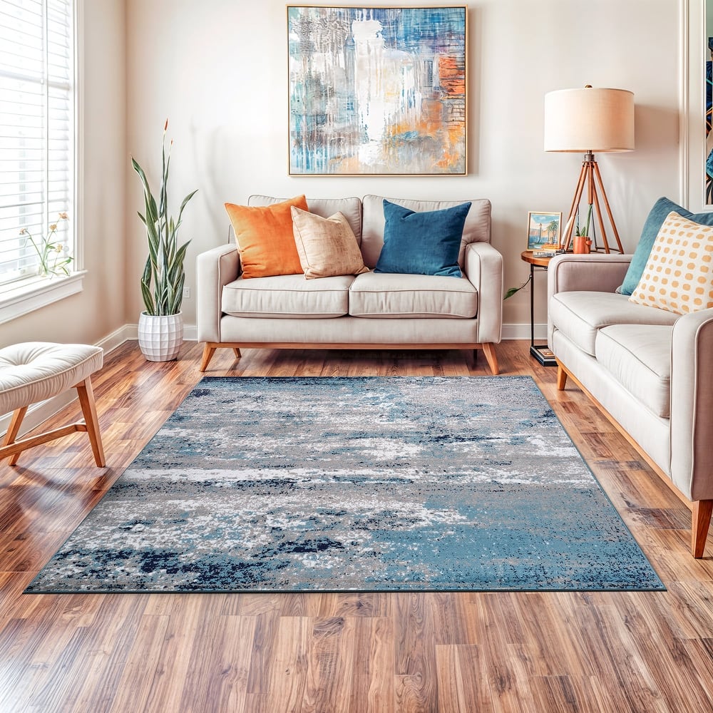 World Rug Gallery Distressed Abstract Watercolor Area Rug