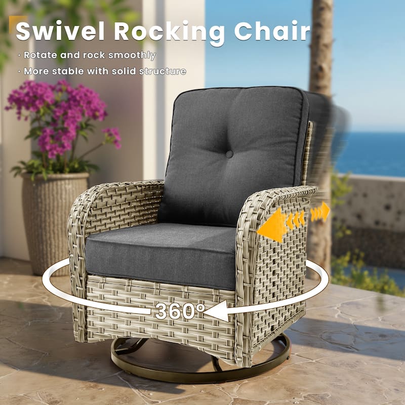 XIZZI 13-Piece Outdoor Wicker Sectional Swivel Chairs Set with Firepit Table