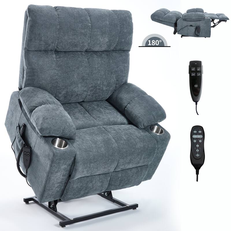 Roomfitters Dual Motor Power Lift Recliner Chair with Heat Massage Oversized Infinite Position Sofa with Cup Holders