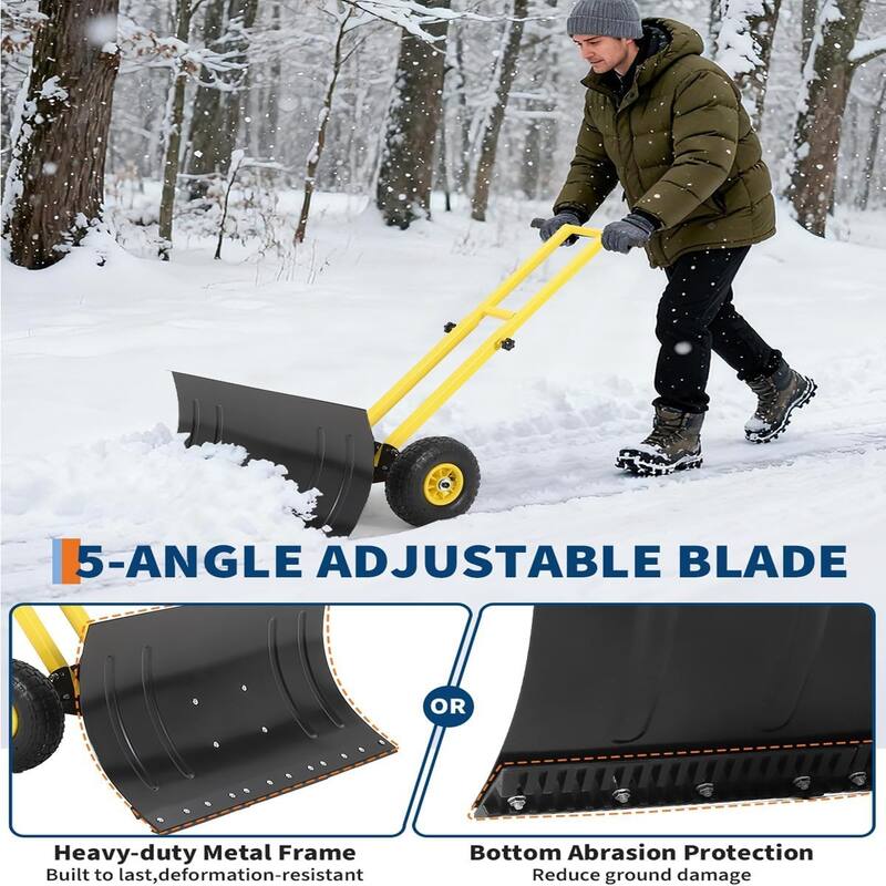 29x16.53 In Heavy Duty Rolling Snow Shovel With Wheels Double Armrests - 29x16.53 In