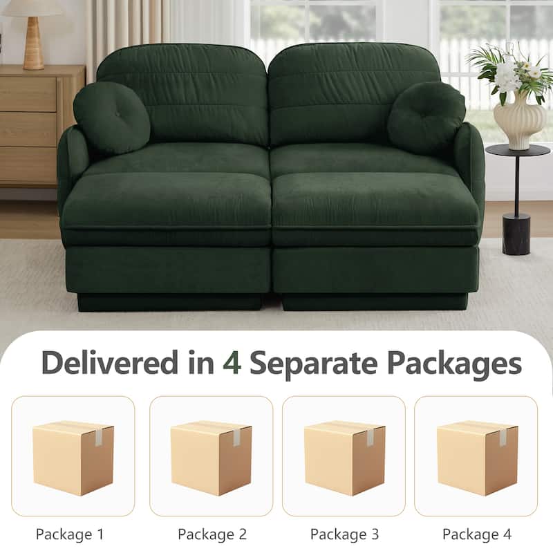 GDFStudio Sylvie Ashworth Chenille Cloud U-Shaped Loveseat Sofa with Movable Ottomans, Deep Seat