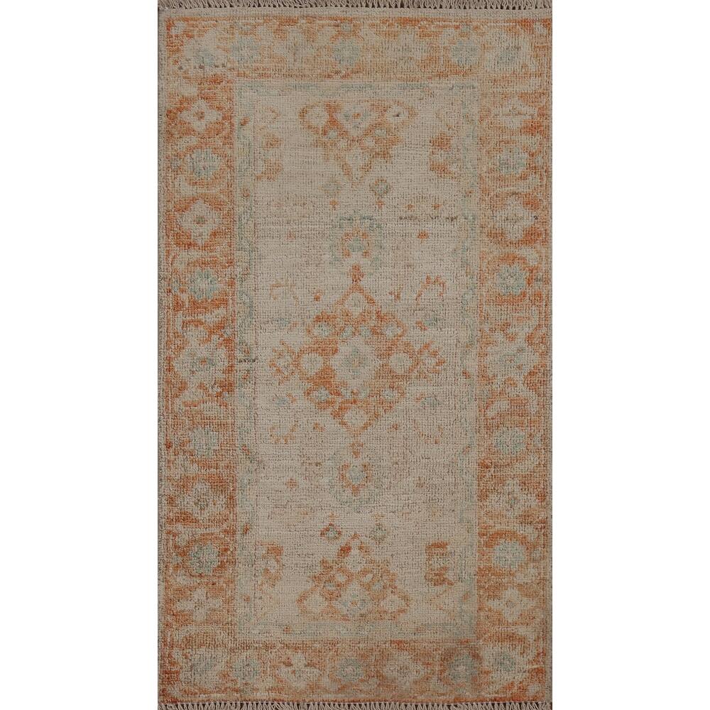 Geometric Oushak Turkish Oriental Rug Wool Hand-knotted Foyer Carpet - 2'0" x 3'10"