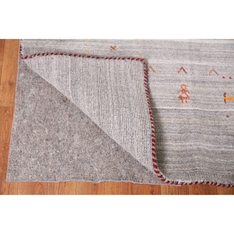 Gabbeh Indian Area Rug Hand-Knotted Grey Oriental Wool Carpet - 8'1" x 9'10"