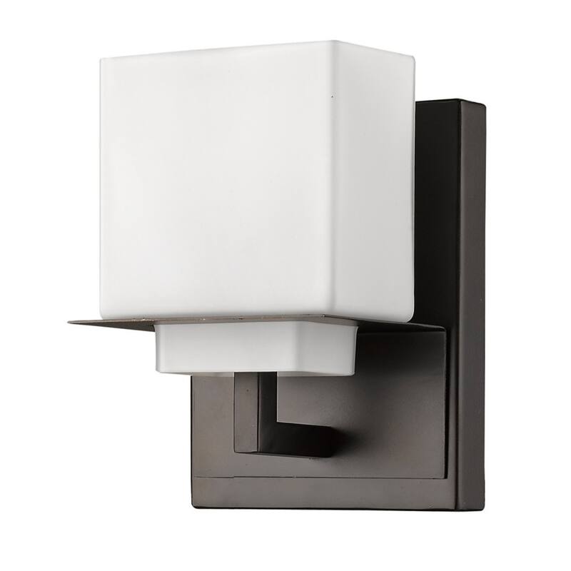 Modern Bronze Wall Sconce with White Glass Shade and Flush Mount Hardwired Light Fixture - 7" H x 5.25" W x 4.25" D