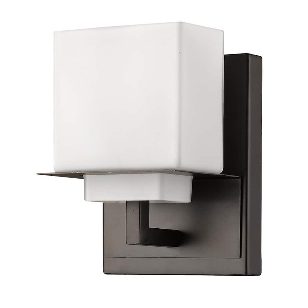 Modern Bronze Wall Sconce with White Glass Shade and Flush Mount Hardwired Light Fixture - 7" H x 5.25" W x 4.25" D