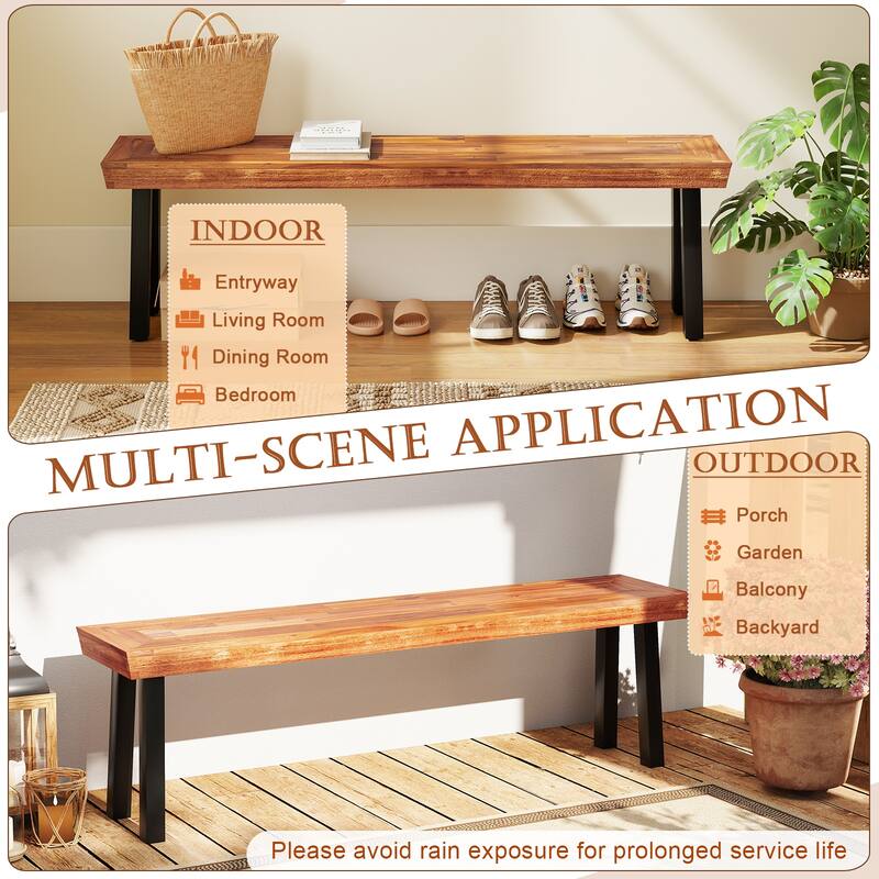 Gymax Outdoor Acacia Wood Benches Set of 2 w/ Slatted Top & Flared