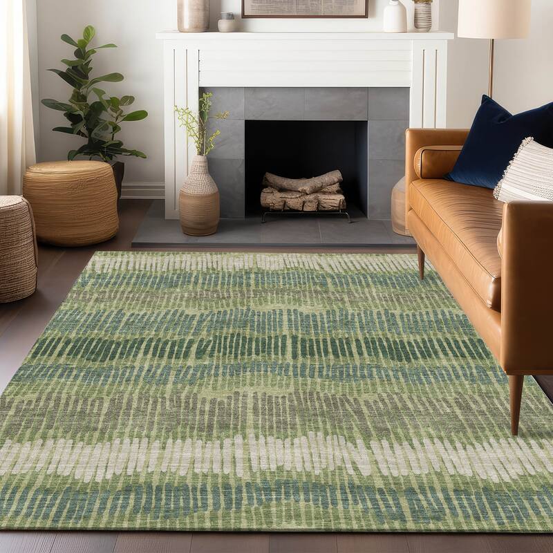Machine Washable Indoor/ Outdoor Chantille Stripe Abstract Rug