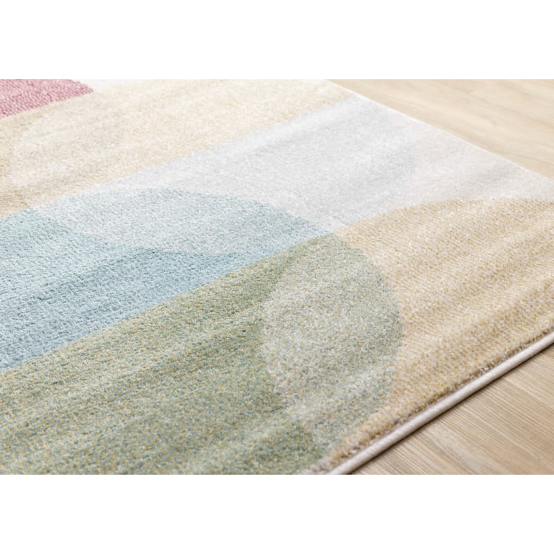 Blue Pink Yellow Cream Overlapping Circles Kids Area Rug, 3'11" x 5'7" - 3'11" x 5'7"