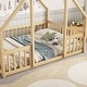 preview thumbnail 6 of 49, Wood House-Shaped Full Floor House Bed with Fence,Guardrails,Kids and Baby