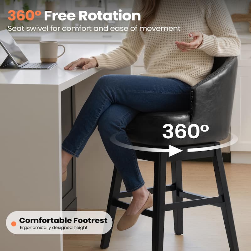 26.4''/31.9"H Faux Leather Upholstered Solid Wood Swivel Bar Stools / Counter Stools